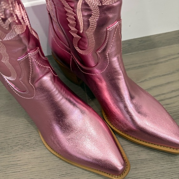 Pink Metallic Cowgirl Western Cowboy Chunky Heeled Boots‎ Size 9 - Picture 2 of 13
